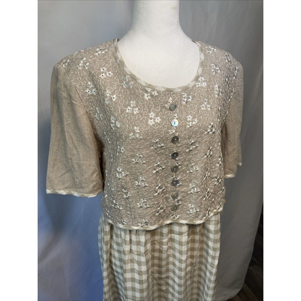 Cottagecore Prairie Dress Women’s 14 Gingham Embroider Vintage Plaza South New - Picture 2 of 11
